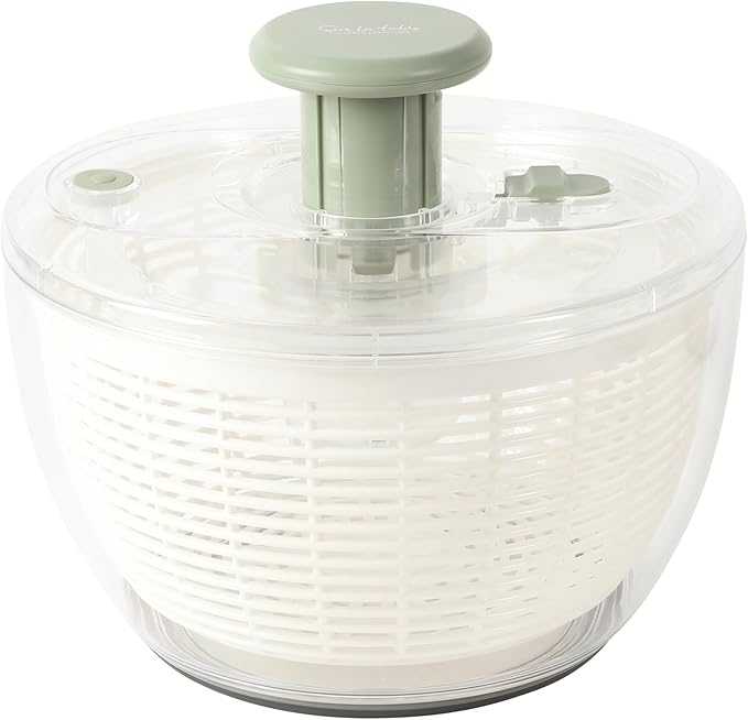 Sur La Table Kitchen Essential 6.3 Qt Salad Spinner, Fruit Wahser, Fruit Washing Bowl with Strainer, Vegertable Cleaner, Salad Cleaner, Lettuce Washer - Juniper Green