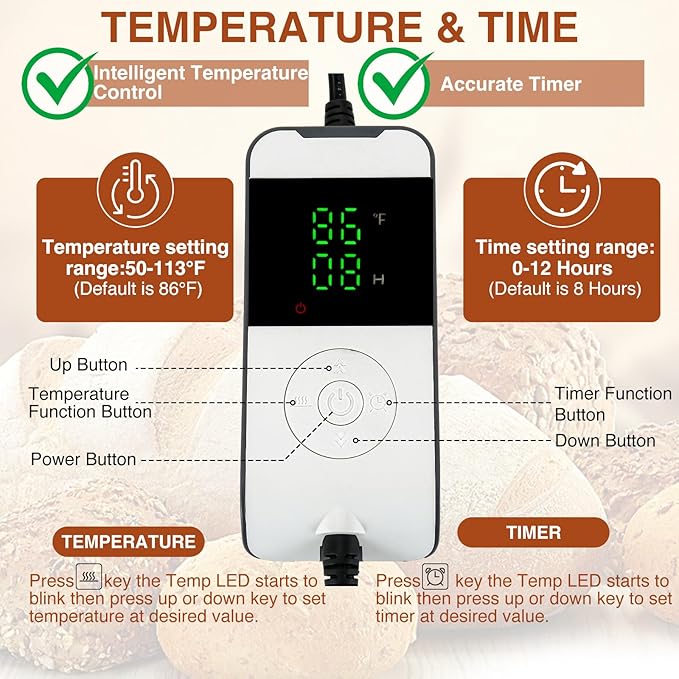 BLUBYEES Digital Sourdough Starter Bread Proofer Warming Mat – Heated Dough Proofing Pad with Precise Temperature Control & Timer for Bread Rising, Yogurt & More
