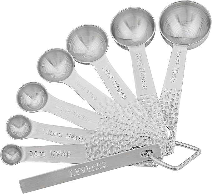 Hotsyang Measuring Spoons Set, 18/8 Stainless Steel Measuring Spoons Set for Dry&Liquid, Metal Metric & US Measuring Spoon with 1 Leveler and Locking Ring for Kitchen & Baking