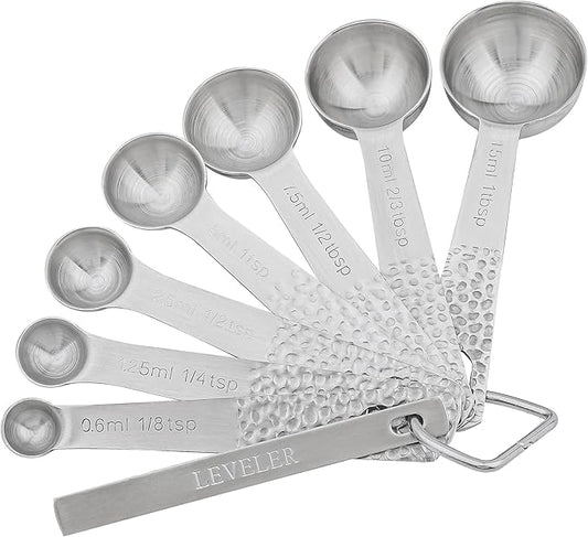 Hotsyang Measuring Spoons Set, 18/8 Stainless Steel Measuring Spoons Set for Dry&Liquid, Metal Metric & US Measuring Spoon with 1 Leveler and Locking Ring for Kitchen & Baking
