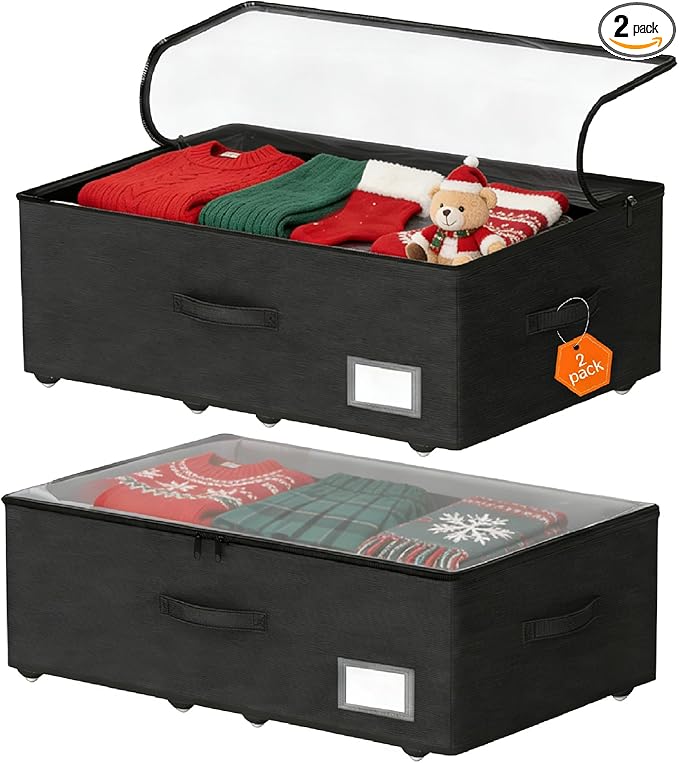 Under Bed Storage with Wheels, 2-Pack Under Bed Storage Containers, No Assemble Required 10 inches Height, Rolling underbed storage Drawers, Underbed Storage Bins for Shoes, Clothes, Blankets, Toys