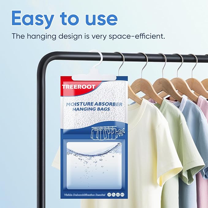 18 Pack Moisture Absorbers for Closet, 16OZ Hanging Closet Dehumidifier Bags, Hanging Humidity Absorber in Wardrobes, Kitchens and Bathrooms, Fragrance Free Portable Moisture bags