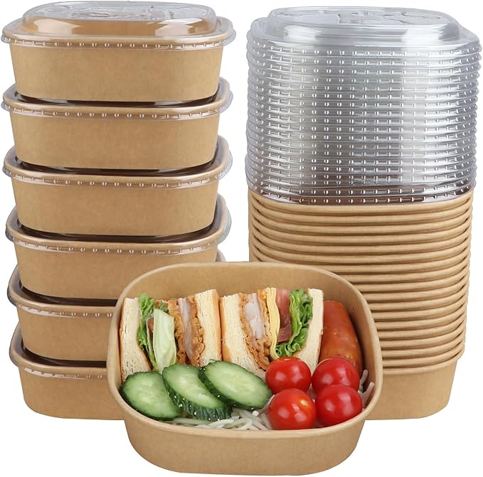 JAYEEY 25 oz Disposable Kraft paper bowls with lids,Food containers Soup Bowls Party Supplies Treat Bowls 50 Pack