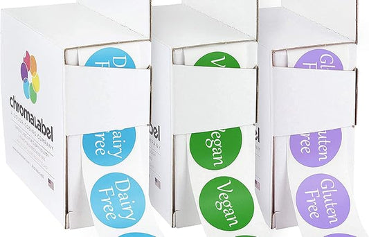 ChromaLabel 1 Inch Food Label Kit, Dairy Free, Vegan, Gluten Free, 3 Boxes, 500/Box
