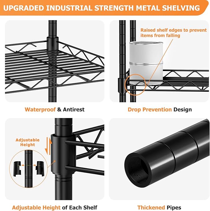 Storage Shelves,21.3" W x 11.8" D x 58.5" H Kitchen Wire Shelving Unit Loads 550LBS,5-tier Adjustable Metal Utility Shelf,Garage Shelves,Home Storage Rack for Kitchen, Laundry, Pantry and Closet