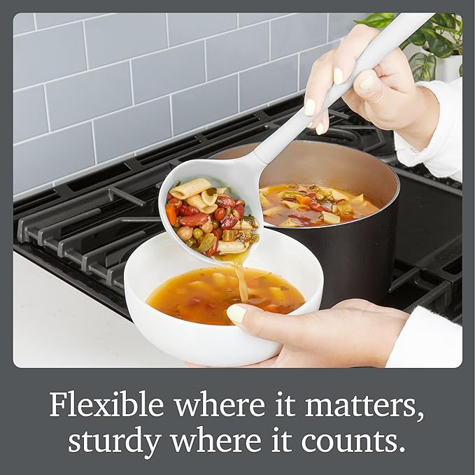 Tovolo Silicone Kitchen Utensils Set of 5 Solid Turner Spoon Pasta Claw Ladle and Scoopula Oyster Gray Silicone Cooking Utensil Set Dishwasher Safe Heat Resistant BPA Free Non Toxic Utensil Set