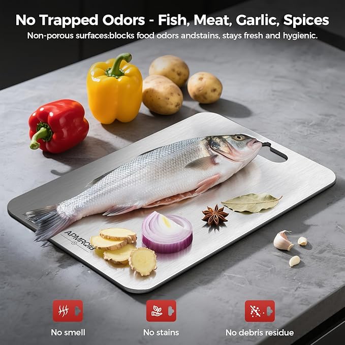 APMRQIB Titanium Cutting Board, 100% Pure Titanium Cutting Boards for Kitchen, Double Sided Non Toxic Cutting Board, Hygiene Durable Dishwasher Safe 13.1 ”× 8.1 ” (L)