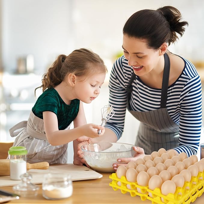 12 PCS Plastic Egg Tray Egg Crates for Fresh Eggs 30-Egg Flats for Chicken Home Farmers Stackable Egg Cartons for Storing Sorting and Shipping Eggs, Yellow