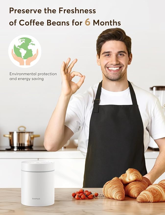 OUTPEAK Neo Latest Kilo Auto Vacuum Coffee Canister, 1.5L Capacity for 17.6oz of Coffee Beans, One-Button Operation, Stainless Steel Coffee Storage Container with Scoop (Barista Champion's Choice)