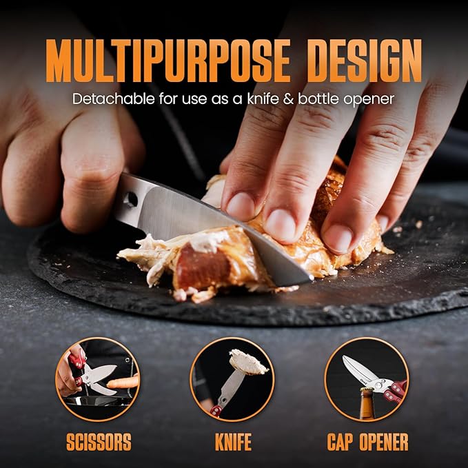 Heavy Duty Poultry Shears - A Must Have chicken processing equipment, Kitchen Scissors for Meat, Chicken, Turkey, and Vegetables - Non-Slip Handle, Safety Lock, Dishwasher Safe