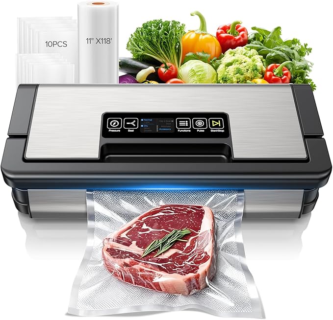95kPa Vacuum Sealer Machine, Fully Automatic Food Sealer, Touch Display, 10-in-1 Functions & Powerful Sealing System with Double Heat Seal, Easy-Lock Handle, Built-in Cutter(Deep Gray)
