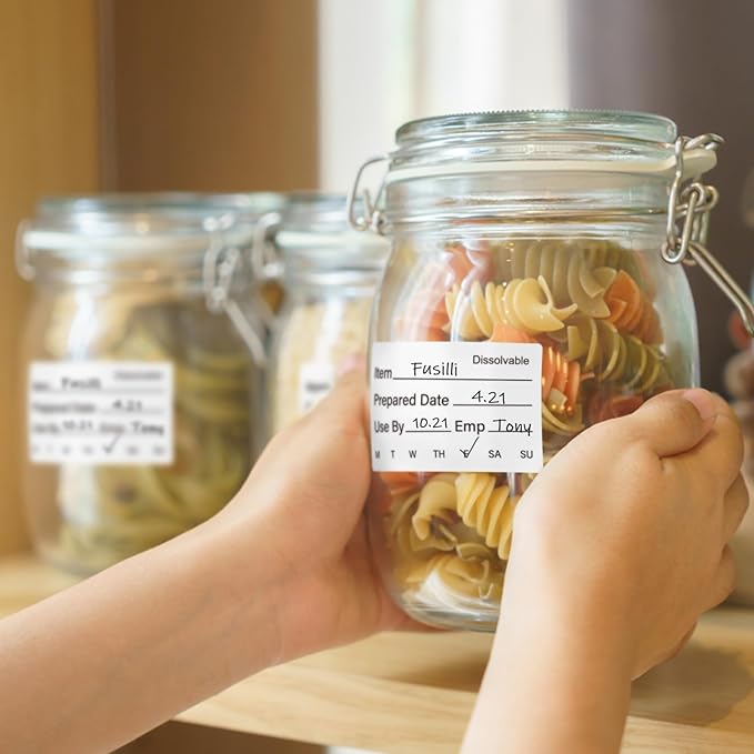 L LIKED 500 Pcs Dissolvable Food Labels Large Size 2" x 3" Food Storage Stickers Use by Shelf Life Labels for Food Storage