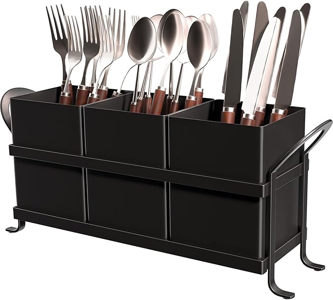 GaryVault Black Kitchen Utensil Holder - Elegant Silverware Holder, Versatile Picnic and Flatware Caddy, Ideal for Modern Countertop Storage Solutions