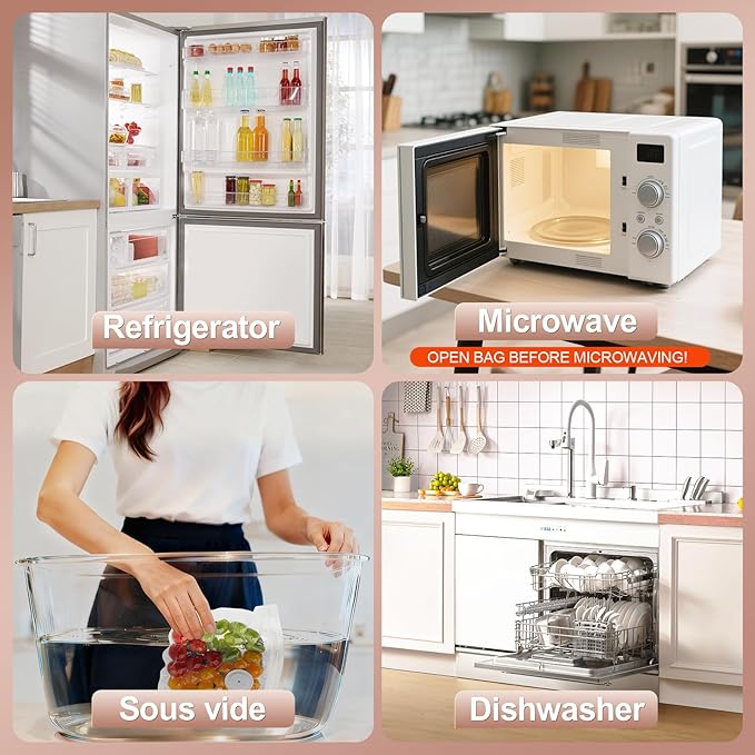 Reusable Vacuum Sealer Bags for Food: 30Pcs BPA-Free Reusable Vacuum Seal Bags with Air Valve & 2 Seal Clips, Plastic Clear Freezer Safe Vacuum Food Storage Bags, Microwaveable Seal Bags for Kitchen