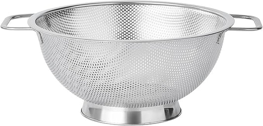 Fox Run Large Stainless Steel Colander, 3 Quart Pasta Strainer With Handles, 8.9” x 11.1” x 4”
