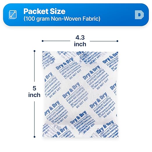 Dry & Dry 100 Gram [50 Packets] Silica Gel Packets Desiccants, Silica Packets - Rechargeable Silica Gel Packs, Desiccants Packets, Silica Gel