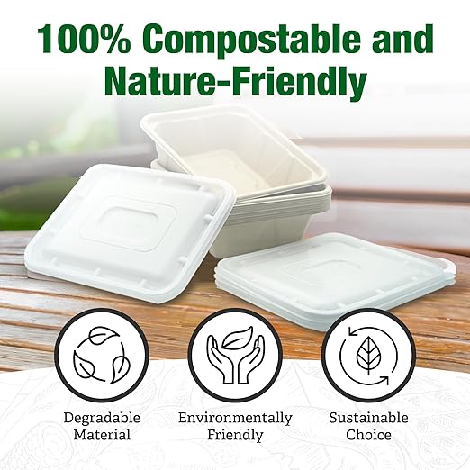 TOPtoper 50 Pack 45 Oz Large Paper Bowls with Lids, Heavy Duty Compostable Paper Bowls for Party, Disposable Bowls Bulk Leakproof and Microwave Safe for Hot/Cold Use (45 OZ)