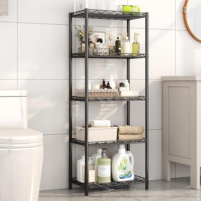 HOMEFORT 5-Tier Wire Shelving 5 Shelves Unit Metal Storage Rack Durable Organizer Perfect for Pantry Closet Kitchen Laundry Organization in Black