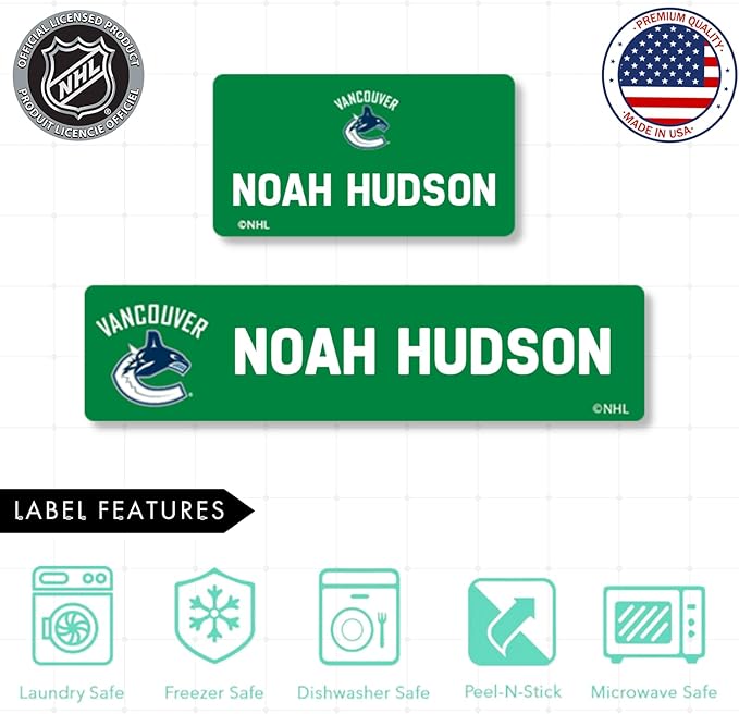 NHL Hockey Labels - Custom Peel and Stick, Waterproof Label - Great for Organization, Sports, School, Day Camp Labels - 155 Pack (Vancouver Canucks)
