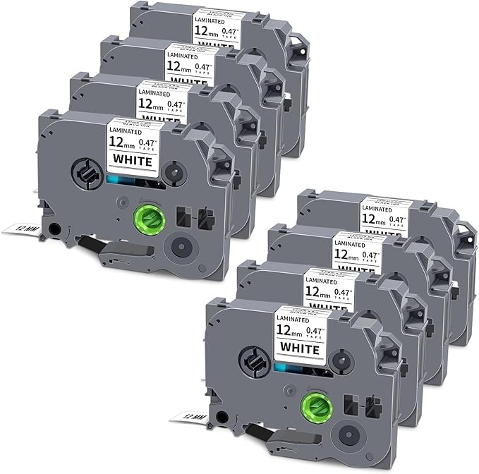 Unismar 8-Pack Compatible for Brother Black on White 12mm Label Tape Replacement for Ptouch PTD200 PTD202 PTD210 PTD600 PTD400 PTH100 PTH110 PT1280 Label Printer 26.2Ft(8m)