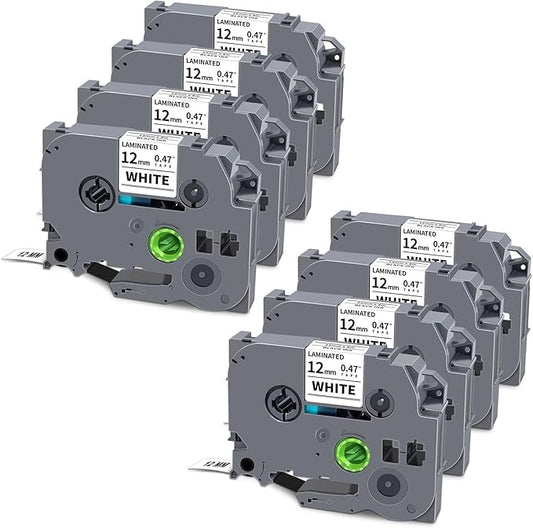 Unismar 8-Pack Compatible for Brother Black on White 12mm Label Tape Replacement for Ptouch PTD200 PTD202 PTD210 PTD600 PTD400 PTH100 PTH110 PT1280 Label Printer 26.2Ft(8m)
