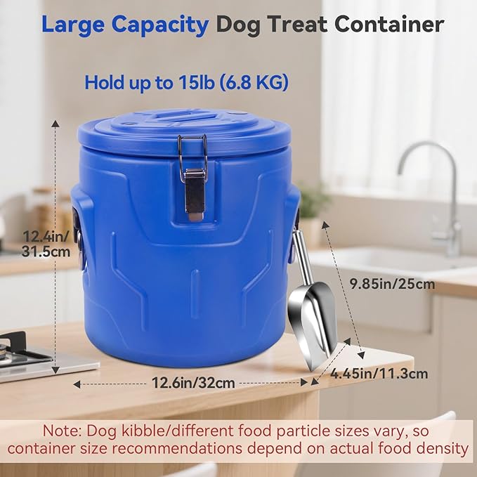 Newget 15lb Dog Food Storage Container, Stainless Steel Airtight Pet Food Storage Container and Durable Plastic Food Container, Large Metal Cat Food Container with Lid and Scoop to Keep Fresh