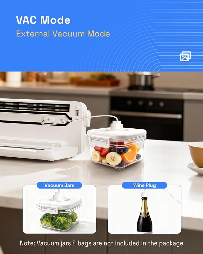 HBN Vacuum Sealer Compact Food Vacuum Sealer Machine Automatic Kitchen Food Sealer Countertop Double Heat Seal Built-in Cutter with 1 Roll & 20 Bags