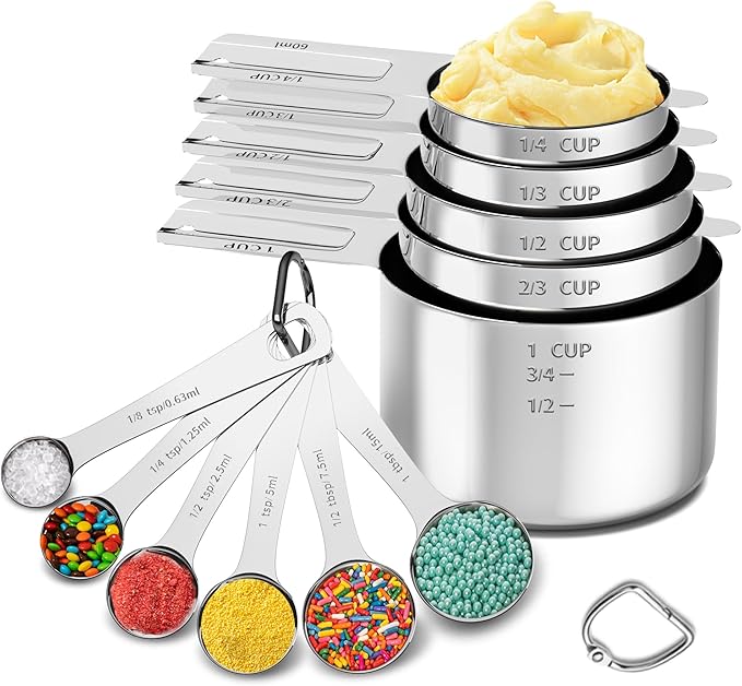 Minteem Measuring Cups and Spoons Set, Stainless Steel Measuring Cups Measuring Spoons with Easy to Read Markings, Ideal Kitchen Gadgets for Cooking & Baking, 11 Pack