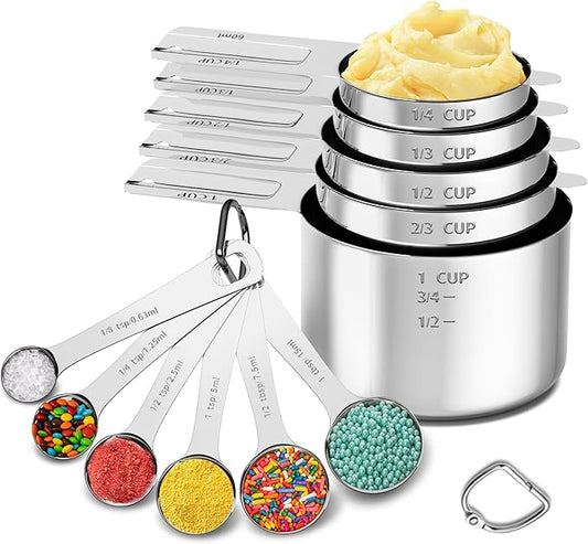 Minteem Measuring Cups and Spoons Set, Stainless Steel Measuring Cups Measuring Spoons with Easy to Read Markings, Ideal Kitchen Gadgets for Cooking & Baking, 11 Pack