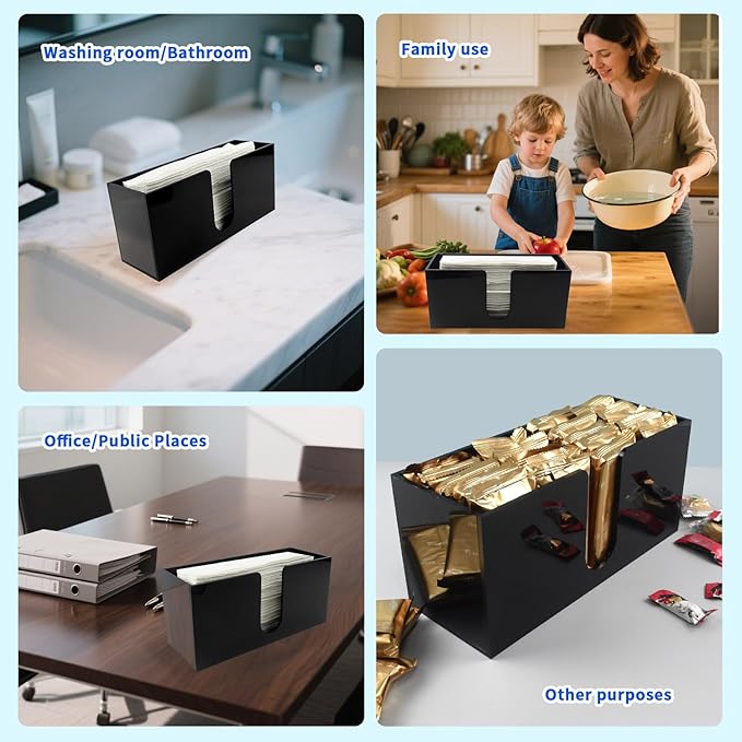 Paper Towel Holder for Countertop, Black Acrylic Napkin Dispenser – Fits Multifold, C-Fold & Z-Fold Trifold Towels, Durable 5mm Thick for Bathroom, Kitchen, Restaurant & Toilet (1pcs)