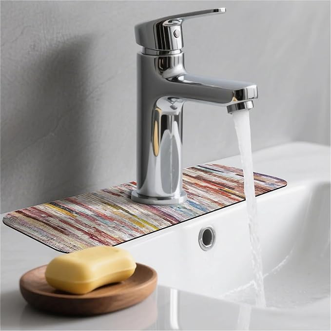 Kitchen Sink Splash Guard，Multicolored weaving Faucet Mat Sink Gadgets-Super Absorbent Fast Drying Mat Drip Catcher for Kitchen, Bathroom,Sink Mat, Dish Drying Mat, Bathroom(15" X 5.5" )