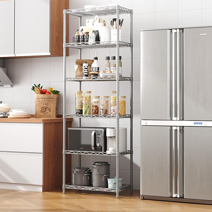 HOMEFORT 6-Tier Wire Shelving, 6 Shelves Unit Metal Storage Rack, Closet Shelves for Kitchen, Pantry, Closet, Bathroom, 14" D x 21" W x 75.6" H (Grey)