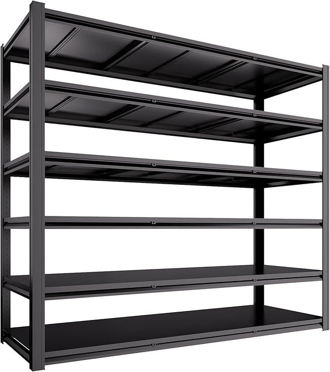 Extra Large 84" Hx 55.12" Wide x 24" D Adjustable Industrial Metal/Steel 6-Shelf-Storage-Rack Heave Duty Utility Tall Garage/Warehouse Shelving Shelves Unit/System for Bin/Shed, Black