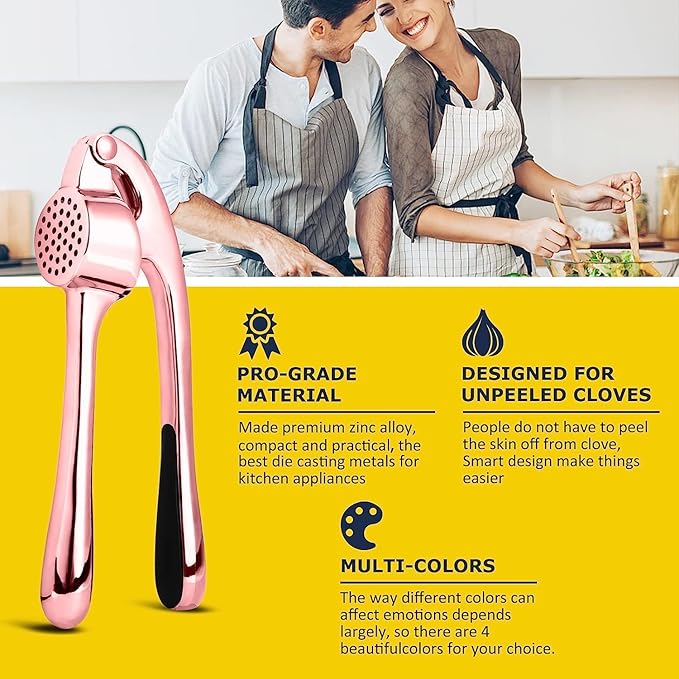 Premium Garlic Press Stainless Steel - Elevate Your Culinary Experience with Our Premium Garlic Mincer, Crusher & Peeler Set, Dishwasher Safe & Rust-proof (Rose Gold)