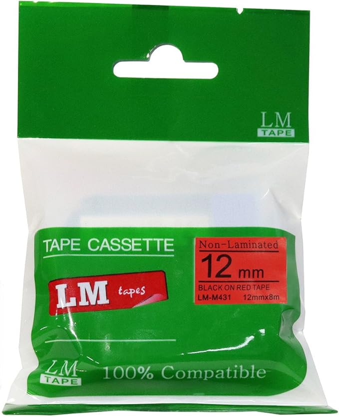 LM Tapes - Premium Compatible 1/2" (12mm) Black on Red M Series P-Touch Tape, Replaces M431