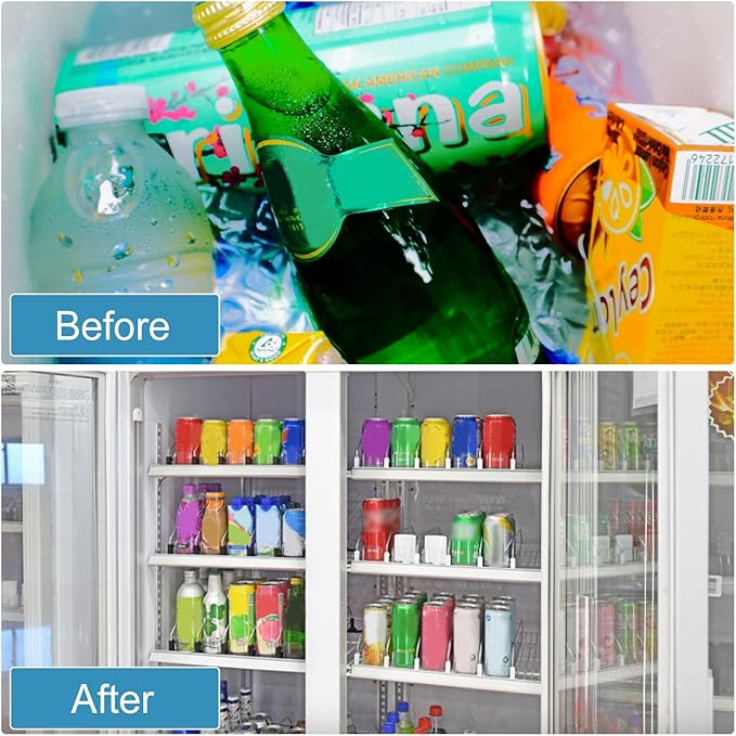 Drink Organizer for Fridge, 18.9x15.0x3.1in Soda Can Dispenser for Refrigerator, 5 Rows Adjustable Automatic Pusher Glide Drink Dispenser for Beer Beverages (Black)