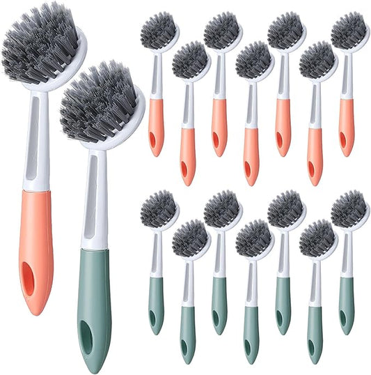 16 Pack Kitchen Scrub Dish Brush with Long Handle Dish Scrubber with Stiff Bristles Scrub Brushes for Housekeeping for Pots and Pans, Kitchen Sink, Multicolor