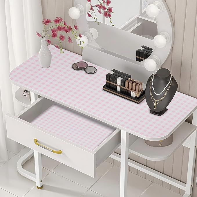 Beautysaid Shelf and Drawer Liner for Kitchen Cabinet, Non Adhesive Non Slip Shelf Paper Waterproof Washable Thickened for Dresser Pantry Shelve Bathroom Protector Liner(Pink Checkered,12 in x 30 FT)