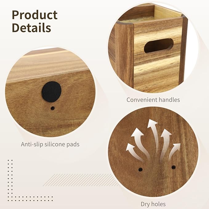 OMISTAR 3-Compartment Kitchen Wooden Utensil Holder Organizer, Large Wood Utensil Container with Dividers, 12 x 4.7 x 6.8 in, Wooden Storage for Cooking and Silverware