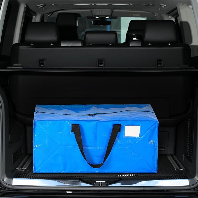 4 Pcs 24 Gallon Extra Large Moving Bags Heavy Duty Storage Bag with Strong Zipper Handle Foldable XXL Jumbo Storage Tote Packing Moving Box for College Dorm Travel Cloth Duffle (Blue)