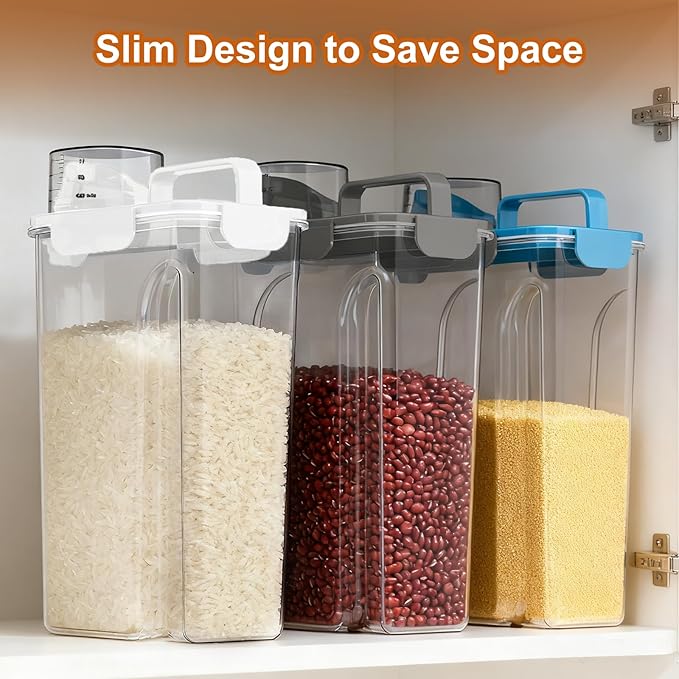 Dog Cat Food Storage Container, 5-7Lbs Pet Food Containers, Airtight Cat Food Container with Portable Handle & Measuring Cup, Small Animal Dry Food Dispenser for Dogs, Cats and Birds Grey