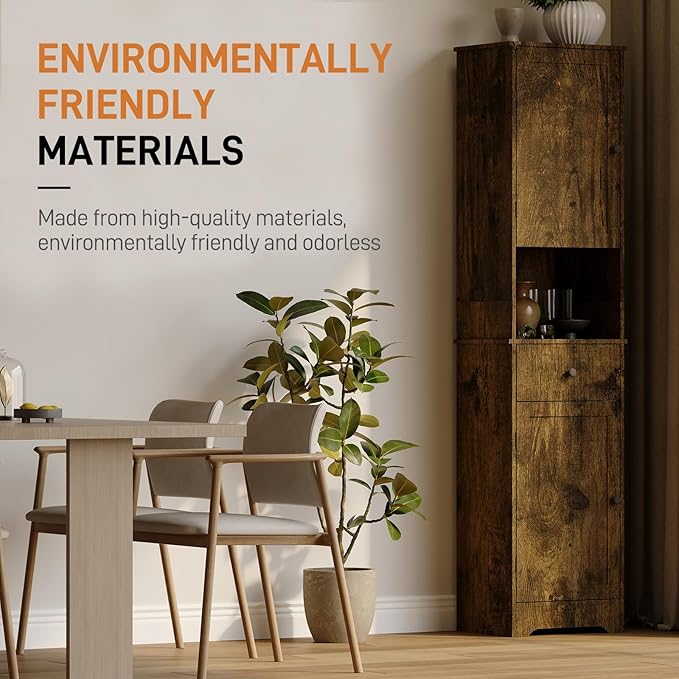 Viaozutis Tall Bathroom Cabinet, Storage Cabinet with 2 Doors & 2Drawer, with Ajustable Shelve, for Bathrooms, Kitchens,Entrances,Bedrooms（Retro Color）