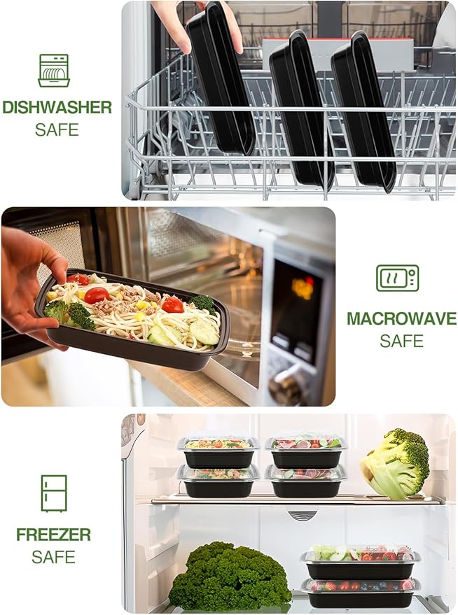 NEEBAKE 60 Sets 28oz Meal Prep Container - Reusable Plastic Food Storage Containers with Lids, Fits Microwave, Freezer and Dishwasher Safe