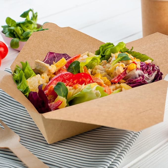 EcoDispose Pack of 70 71 oz Kraft Paper Fold To Go Containers, Microwaveable Leak and Grease Proof Take Out Boxes for Lunch,Leftover and Restaurant