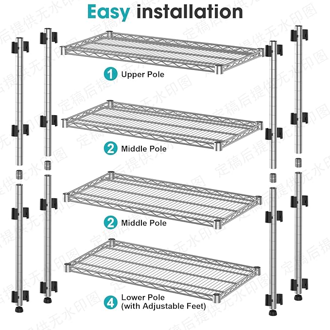 4-Shelf Heavy-Duty Industrial Wire Shelving Rack 2200 LBS Metal Storage Shelves Adjustable Standing Storage Shelf Unit Sturdy Steel Organizer for Pantry Laundry Kitchen Closet Garage 14"Dx35.7"Wx59"H