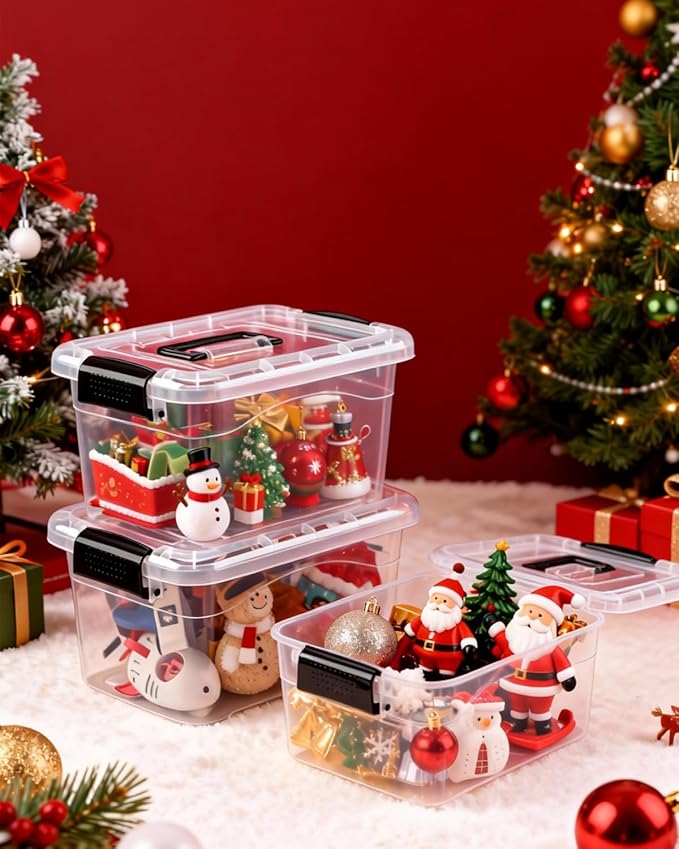 Plastic Storage Bins with Lids 6 Packs, 7 Quart Storage Organizer Bins with Buckle-Up Latches and Handle, Stackable Storage Containers for Home Pantry Office Classroom Organization, Clear