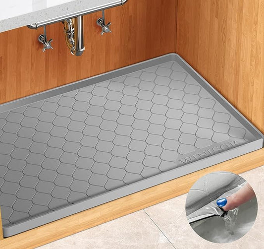Silicone Under Sink Mat 31" x 19", kitchen Essentials and Gadgets, Shelf liner and Cabinet Protector, Home Organizers and Storage, Waterproof Bathroom Tray