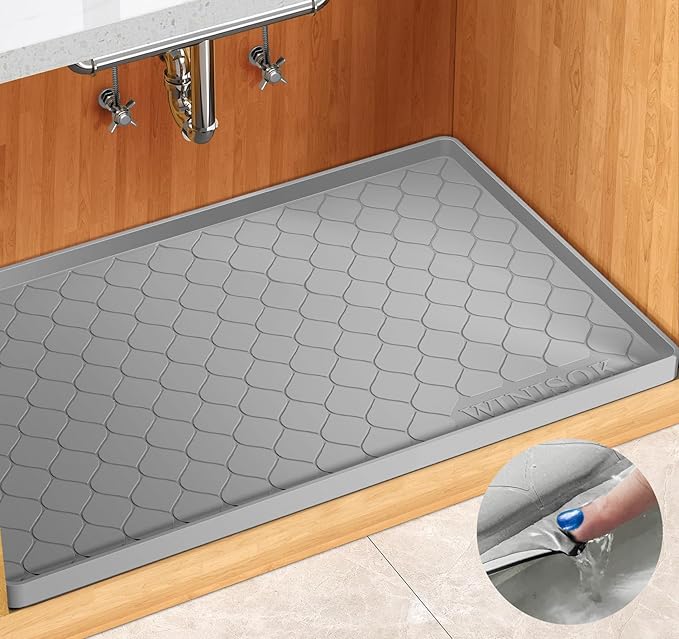 Silicone Under Sink Mat 22" x 22", kitchen Essentials and Gadgets, Shelf liner and Cabinet Protector, Home Organizers and Storage, Waterproof Bathroom Tray