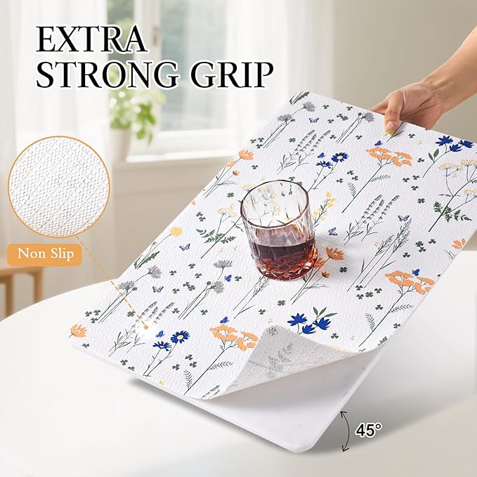 Beautysaid Shelf and Drawer Liner for Kitchen Cabinet, Non Adhesive Non Slip Shelf Paper Waterproof Washable Thickened for Dresser Pantry Shelve Bathroom Protector Liner(Floral,23.6 in x 10 FT)