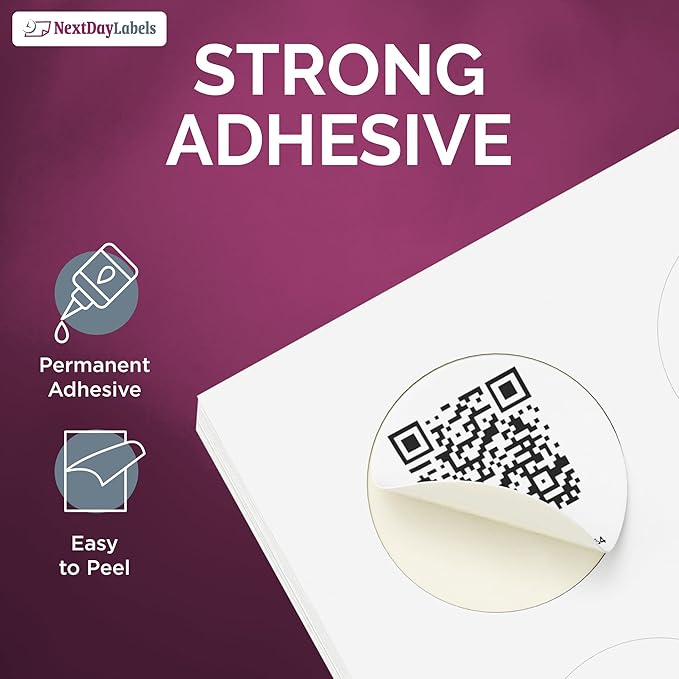 NextDayLabels 2 Inch Round Circle Stickers White for Bleeds Laser Inkjet - 12 Per Sheet Self-Adhesive Candle Jar Product Lids Made in USA - 600 Labels